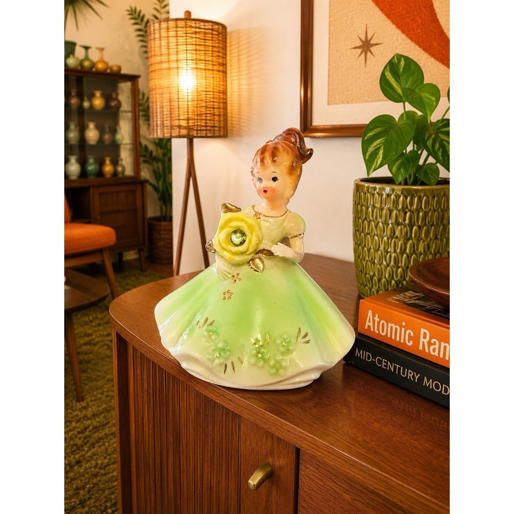 Vintage Josef Originals Porcelain AUGUST Birthday Peridot Girl Figurine Ceramic